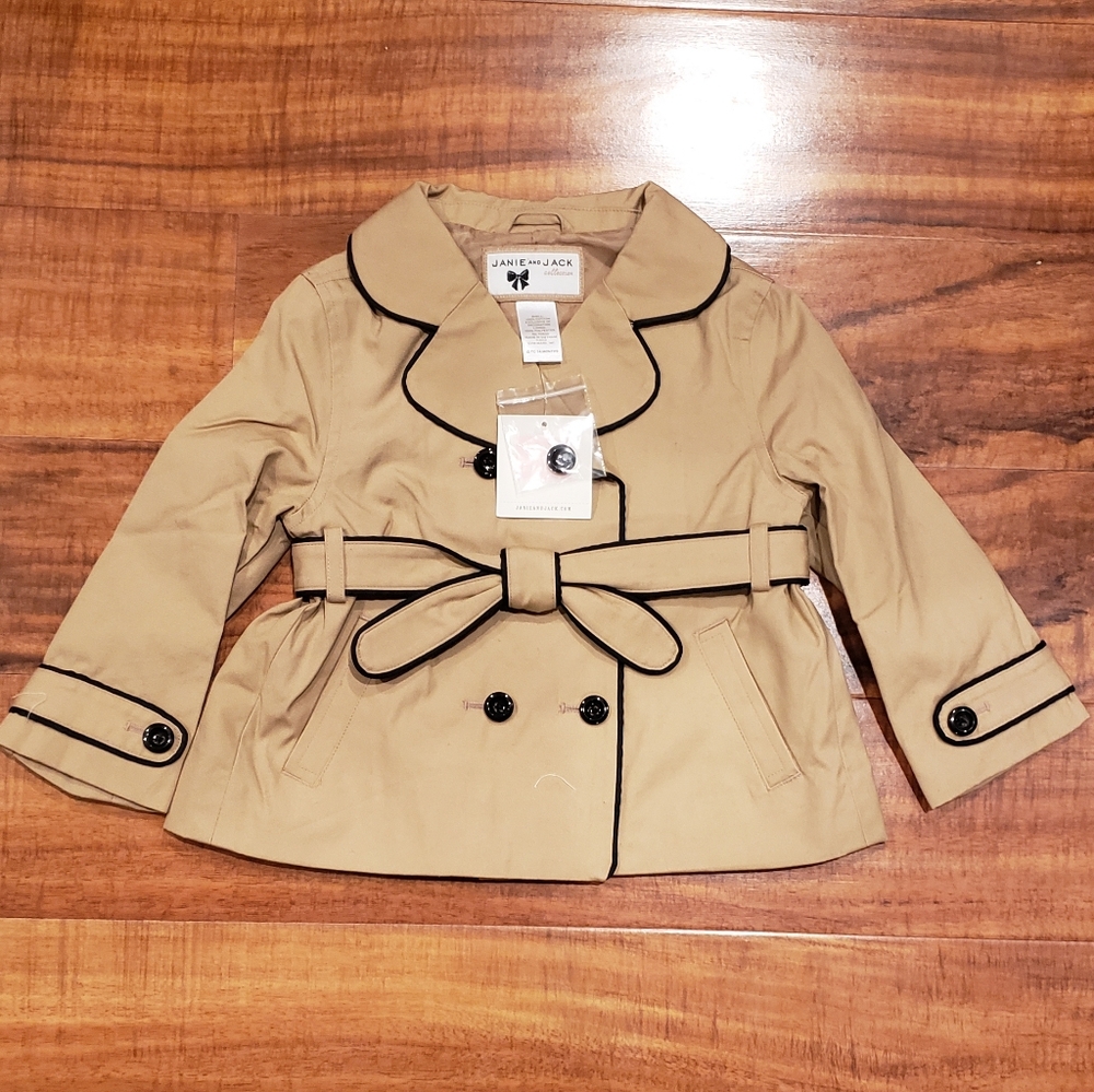 Janie and Jack NWT 12-24 months tan and black trenchcoat
